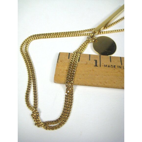 J.Crew Gold Tone Necklace Circle Bar Pendant Chain Modern Signed Geometric Charm - Picture 3 of 10